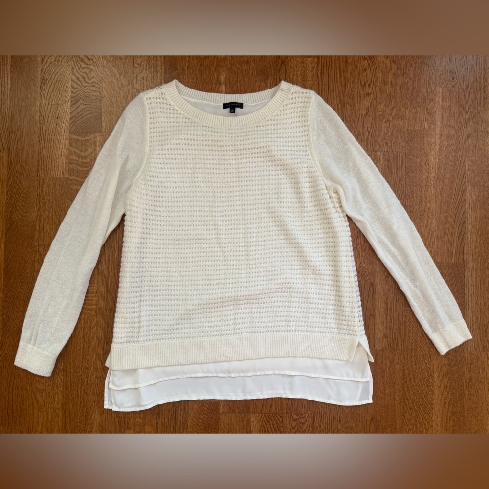 The Limited White Ivory Chiffon Hem Pullover Knit Sweater Size Large
